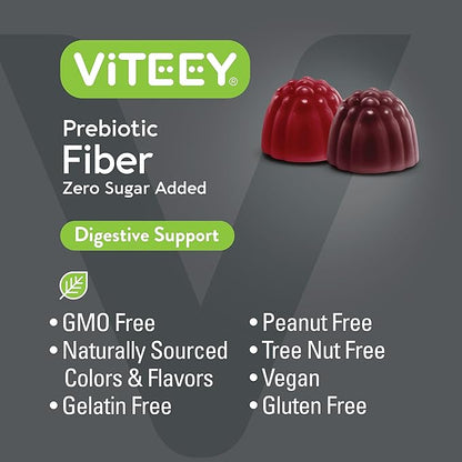 VITEEY Prebiotic Fiber Gummies for Adults, 4g - Gut Health & Digestive Soluble Fiber Supplement Gummies - Zero Sugar Added, Vegan, Gluten-Free - 120 Count