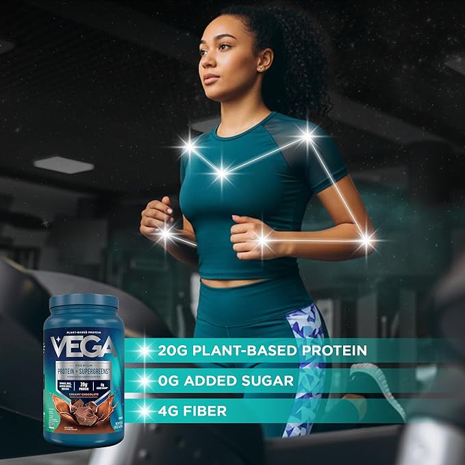 Vega Protein + Supergreens - 20g Plant-Based Protein, Chocolate, 25 Servings, Real Greens & Veggies, Vegan Keto, 0g Added Sugar, Non-GMO, Gluten Free, Dairy Free, 1.8lbs (Packaging May Vary)