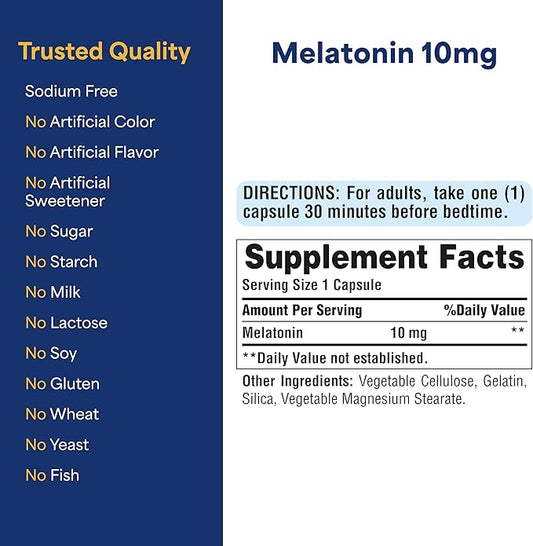 Puritan's Pride Premium Super Strength Melatonin 10mg Sleep Aid, Dietary Supplement for Sound, Restful, and Longer Sleep Support, 2 Month Supply, 60 Rapid Release Capsules