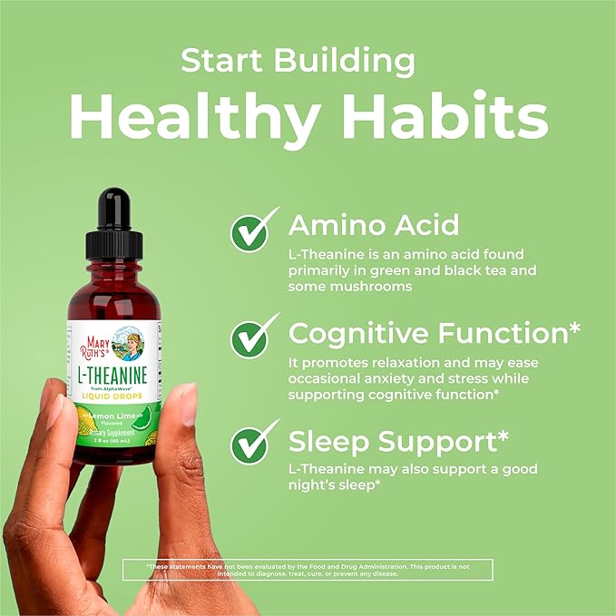 MaryRuth's L Theanine 200mg Liquid Drops | Mood Support for Adults & Kids | Focus Supplement | Natural Sleep Support | Vegan | Non-GMO | Gluten Free | 30 Servings (Pack of 2)