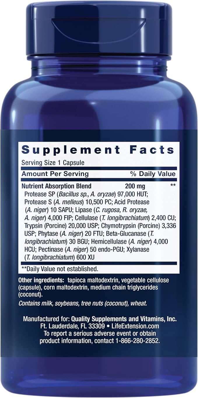 Life Extension Extraordinary Enzymes, Digestive Health Support, Nutrient Absorption, Digestive enzymes, Non-GMO, 60 Capsules