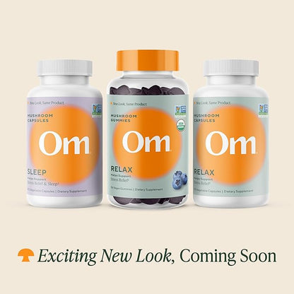 OM MUSHROOM SUPERFOOD Relax Gummies – USA Grown Organic Reishi & Ashwagandha – Supports Stress Relief, Relaxation & Mood Support – Blueberry Flavor – 28 Servings, 56 Count.