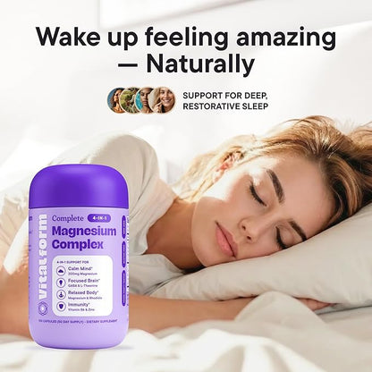 Magnesium Glycinate Sleep Complex – Non-Habit Forming Support with L-Theanine, GABA, Zinc & Rhodiola – Promotes Relaxation, Calm & Muscle Recovery – Non-Melatonin – 100 Capsules