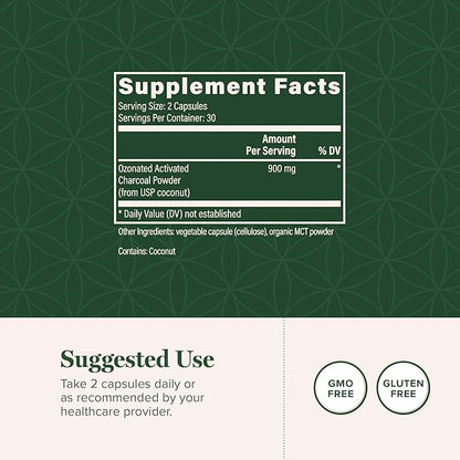 Global Healing Center - Ozonated Activated Charcoal Powder - Advanced Digestive Detox that Adsorbs Internal Unwanted Compounds - Helps Relieve Occasional Gas Discomfort - 60 Activated Charcoal Pills