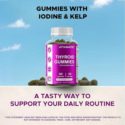 Vitamatic 2 Pack Vegan Thyroid Support Gummies with Iodine & Kelp – 60 Count – Plant-Based – Supports Energy & Metabolism