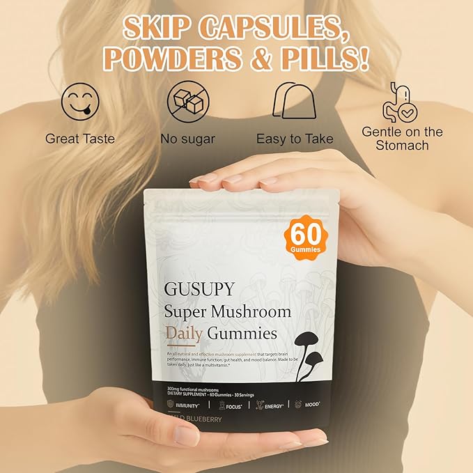 Lions Mane Mushroom Supplement Gummies - All-in-One Daily Mushroom Supplement Gummy, 12 Mushroom Blend Cordyceps, Chaga, Reishi, Herbal Brain Supplement for Cognitive, Memory & Focus,60 Gummies