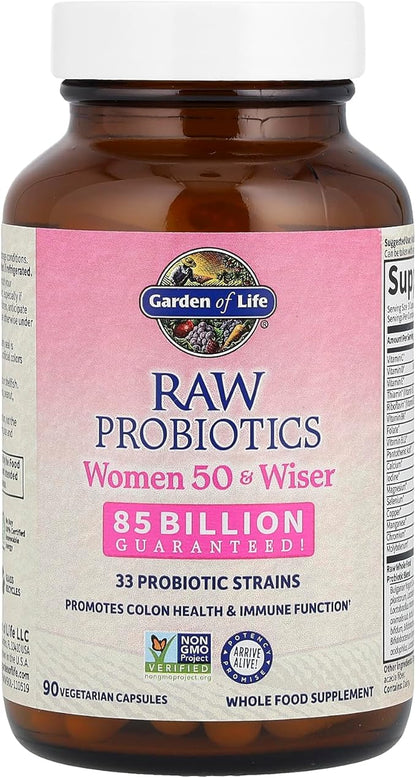 Garden of Life Raw Probiotics Women 50 & Wiser - 85 Billion Live Cultures - Probiotic Supplement with Bulgarian Yogurt & Eastern Europe Wild Kefir Culture - 90 Vegetarian Capsules