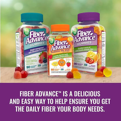 Fiber Advance Gummies | 100% Plant Based Fiber Supplement for Digestive Health | Chicory Root Inulin Prebiotic Gummies for Adults | Gluten Free, Vegetarian, & Non-GMO (Pack of 3)