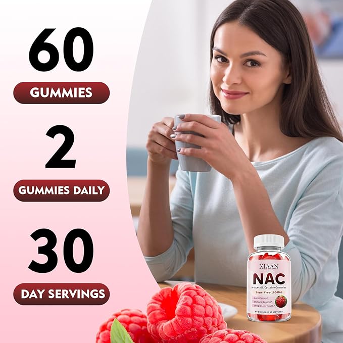 NAC Gummies for Kids & Adults, N Acetyl Cysteine 1000mg NAC Supplement for Antioxidants & Immune Support, Lung & Liver Health, Raspberry Flavor 120 Count