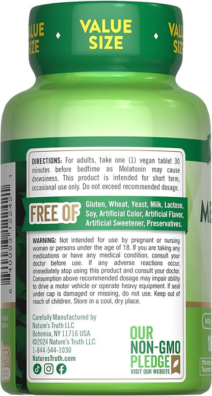 Nature's Truth Melatonin Tablets | 10mg | 180 Count | with L-Theanine | 100% Drug Free Supplement for Adults | Vegan, Non-GMO & Gluten Free