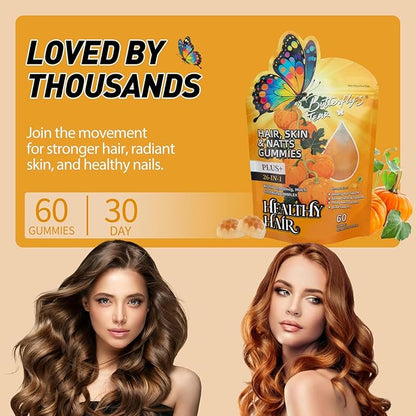 BUTTERFLY'S TEAR Hair, Skin & Nails for Women, Gummies with 10000mcg Biotin & Collagen Complex,Strong Vibrant Hair, Supports Shiny Nails, Healthy Skin, Extra Strength (Pineapple Flavor, 120 Count)