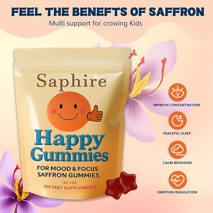 Gummies – Calm & Focus Support Gummies, Sugar-Free Saffron Chews with Passion Flower & Chamomile, Daily Mood Balance Supplement, 60 Count(30-Day Supply).(1)