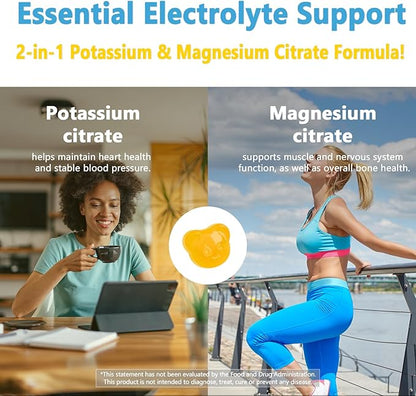 Biobor Potassium Magnesium Citrate Gummies, Magnesium Gummies Supplements with Vitamin D3, B6, Electrolyte Balance & Muscle, Stress Relaxation Support (60 Count (Pack of 1), Pineapple)