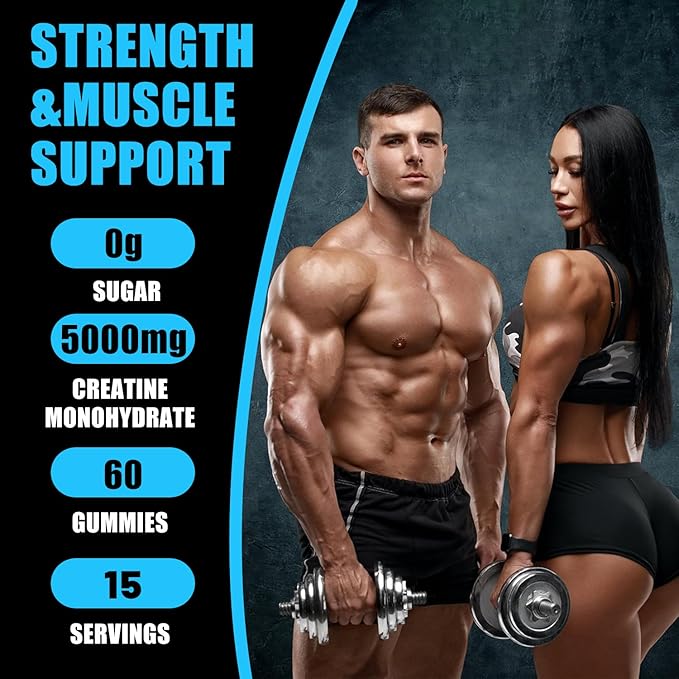 Creatine Gummies Monohydrate Complex 5000mg 60 Count Gummies Taurine + Vitamin B6 for Muscle Strength, Muscle Builder, Energy Boost, Pre Workout (60 Count (Pack of 2))