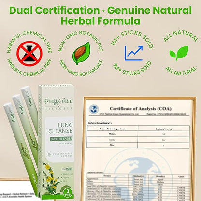 Herbal Diffuser Pen, Detox Diffuser with Mullein, Thyme & Mint for Better Breathing, All Natural Swap - Up to 600 Uses (Varies by Usage), 3 Diffusers, 1 Pack