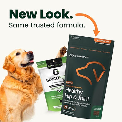 VetriScience Healthy Hip & Joint Chews, GlycoFlex Glucosamine and Green-Lipped Mussel Joint Support Supplement for Dogs, Promote Mobility and Protect Joints, Chicken, 120 Count (Pack of 2)