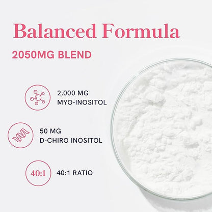 Myo-Inositol & D-Chiro Inositol for Hormone Balance for Women | Ideal 40:1 Ratio | Menstrual Cycle and Ovarian Health Support Supplement | Myo 2000mg & D Chiro 50mg with Vitamin B8 | 240 Count
