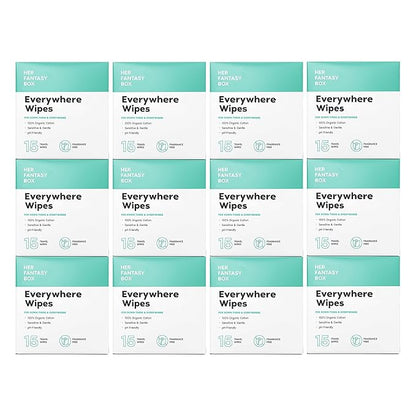 Her Fantasy Box | Everywhere Wipes – 100% Organic Cotton, Gentle & Refreshing, pH-Balanced, Fragrance-Free, Plant-Powered for Body, Face & Intimate Areas, Ideal for Sensitive Skin - 12 Pack, 180 Wipes
