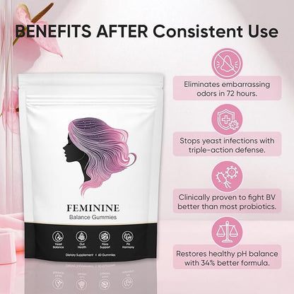 Nuora Feminine Balance Gummies for Women, PH Balance, Healthy Odor, Flora and Immune Support, Vaginal Health Support, Vegan Hawaiian Pineapple, 60 Count (1)