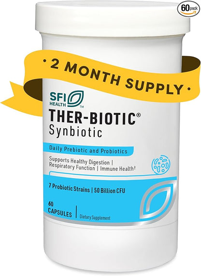 Klaire Labs SFI Health Ther-Biotic Synbiotic - Prebiotics and Probiotics for Women & Men - 50 Billion CFU Probiotic Capsules with Sunfiber - Digestive Health and Immune Support (60 ct)
