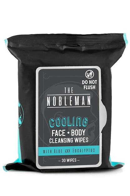 The Nobleman Men's Cooling Face + Body Cleansing Wipes, Eucalyptus - 30 Count