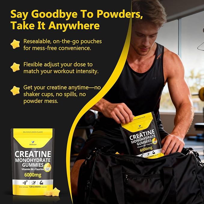 Creatine Gummies Sugar-Free with 6000 mg Creatine Monohydrate, Creatine for Women and Men Contains Vitamin B6 & Taurine, 120 Gummies