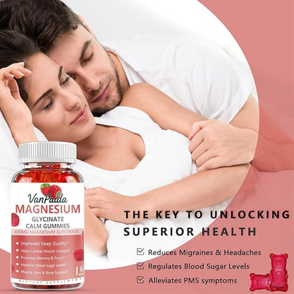 Magnesium Glycinate 400mg Gummies, High Absorption Magnesium Complex for Women, Kids, Adults, Sleep aid, Calm,Muscle Relaxation, Vitamins B6, D & Potassium Supplement, Gluten-Free Vegetarians.