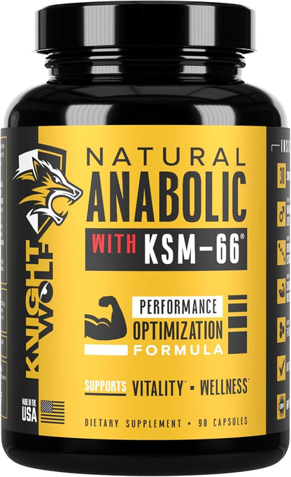Night Wolf Supps KSM-66 Organic Ashwagandha 600mg, Fenugreek, Natural Anabolic and Muscle Support - with AstraGin for High Absorption - USA Made & Non GMO 3rd Party Tested - 90 Capsules