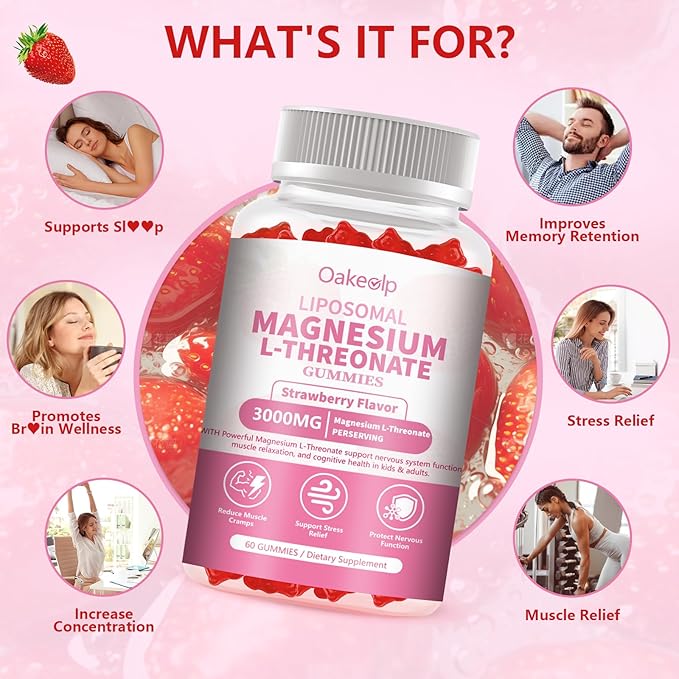 3 Pack Liposomal Magnesium Threonate High-Potency 3000mg Gummies,Liposomal Enhance 98% Absorption,Magnesium L-Threonate Supplements, Muscle & Nervous System for Kids & Adults