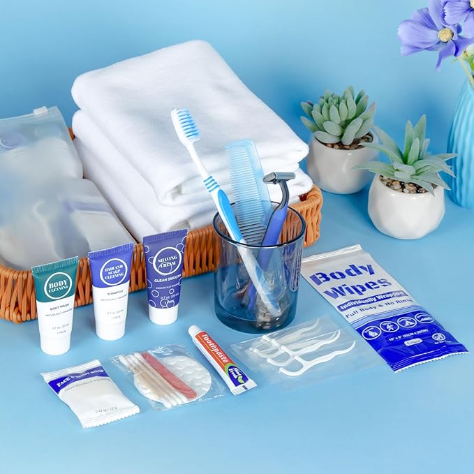Travel Hygiene Kit Personal Toiletries Bulk, Disposable Homeless Care Package Supplies, Men Toiletry Set Cleaning Essentials Individually Wrapped for Camping, Travel, Relief, Charity (11-in-1, 20)