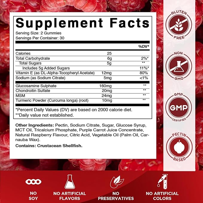 Vitamatic Glucosamine Chondroitin Gummies with MSM & Vitamin E – Joint Support Formula – 60 Pectin-Based Vegan Gummies