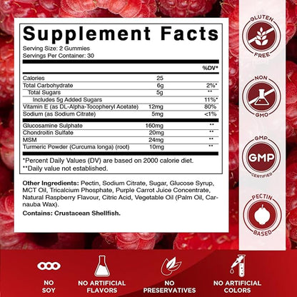 Vitamatic Glucosamine Chondroitin Gummies with MSM & Vitamin E – Joint Support Formula – 60 Pectin-Based Vegan Gummies