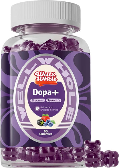 Well&Whole Dopamine Gummies - Mucuna Pruriens Supplements Gummies 500mg with L-Tyrosine 200mg & Ashwagandh, Mood & Focus Support, Berry Flavor, Non-GMO, Gluten-Free, 60cts (1)
