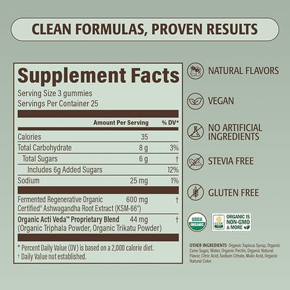 Regenerative Fermented KSM-66 Ashwagandha Vegan Gummies with Acti Veda™, Mixed Berry (600mg, 25 Servings), Up to 150% More Effective Than KSM-66 Alone
