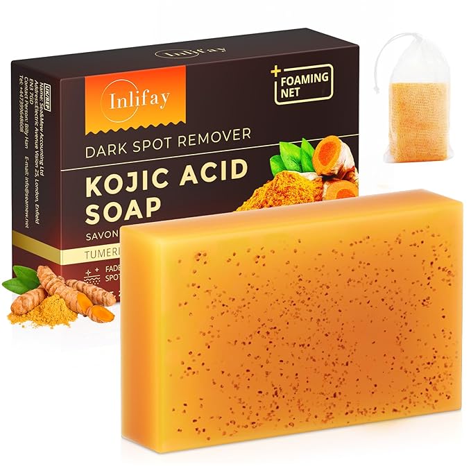 Inlifay Turmeric Kojic Acid Soap: Dark Spot Soap for Face Body - Home Travel Use Skin Cleansing for Women (80g)