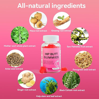 Laicuherb BBL Gummies for Women Curves-Berry Flaovr Booty Gummies with Vitamin A, C, B6, 60 Count Bear Shape Herbal Blend