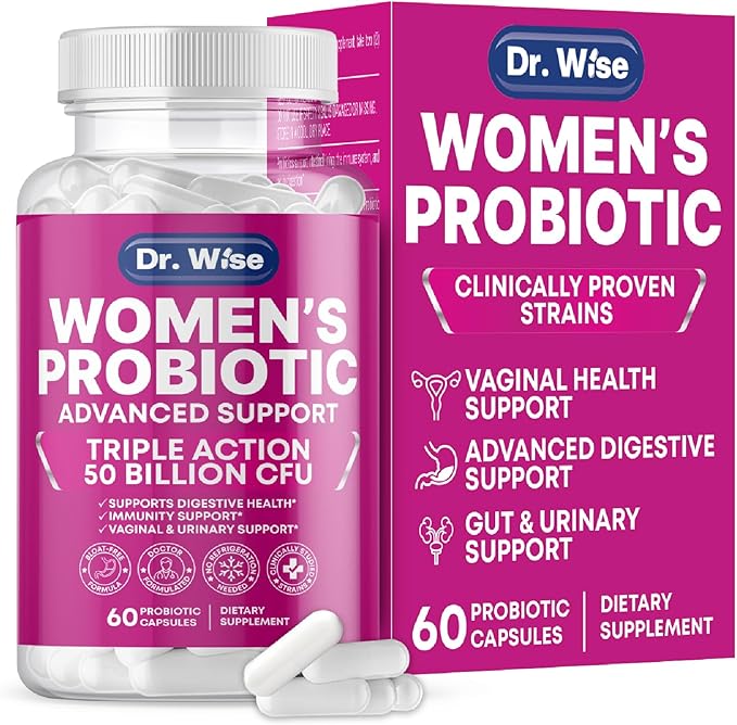 Dr. Wise Women’s Probiotic 50 Billion CFU – 60 Veggie Capsules | Vaginal Health & Digestive Support | 5 Targeted Strains Including L. Reuteri & Rhamnosus | Shelf Stable, Non-GMO & Gluten-Free