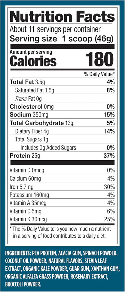 Vega Protein and Greens Protein Powder Creamy Vanilla (11 Servings) 25g Plant Based Protein Plus Veggies, Vegan, Non-GMO, Pea Protein for Women and Men, 1.2lbs