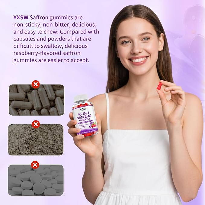 Saffron Gummies, Saffron Supplements for Kids & Adults with Ashwagandha, L-Theanine, Lemon Balm, Vitamin D3, B6, Magnesium & Zinc - Support Focus, Relaxation, Raspberry Flavor, 120 Count