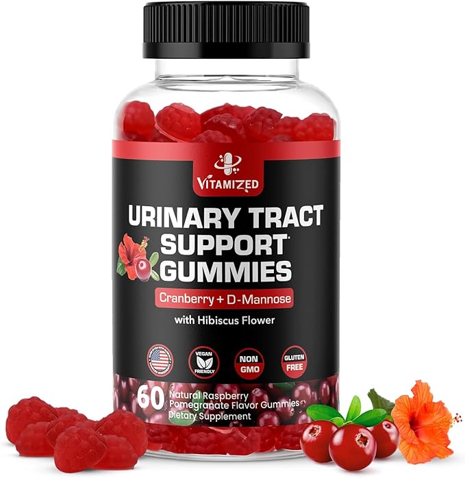 Potent Cranberry Gummies with D Mannose - Urinary Tract Health for Women & Men, Urinary Flush & Bladder Fast-Acting Support Supplements with Hibiscus Powder, 60 Count
