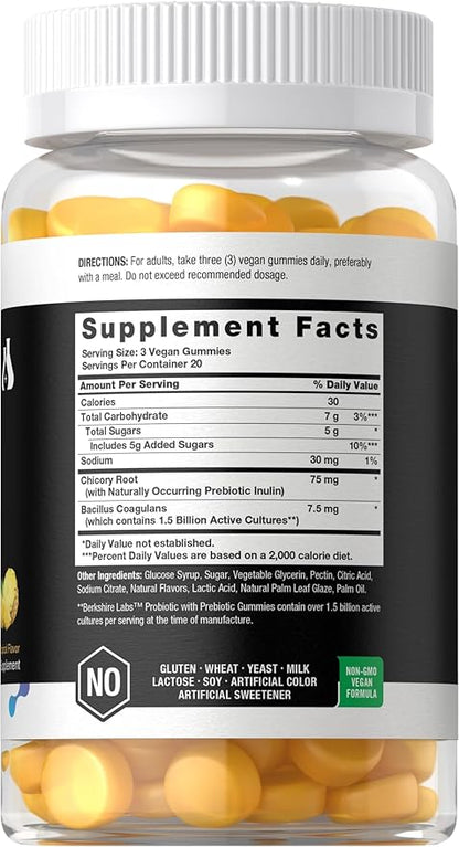 Horbäach Probiotic Gummies 1.5 Billion CFU | 60 Count | with Prebiotic for Women and Men | Tropical Flavor | Doctor Formulated | Vegan, Non-GMO & Gluten Free | Berkshire Labs