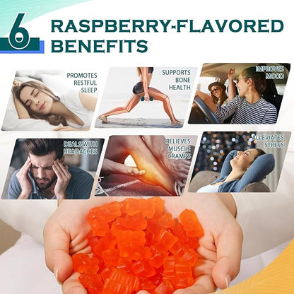 Magnesium Glycinate Gummies 1000mg - Sugar Free Magnesium Potassium Supplement with Vitamin D, B6, CoQ10 for Calm Mood & Sleep Support - 60 Orange Gummies