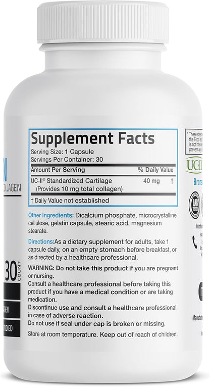 Bronson UC-II Type II Collagen with Undenatured Type II Collagen, 30 Capsules