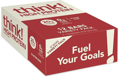 think! Protein Bars, High Protein Snacks, Gluten Free, Kosher Friendly,Variety Pack, Nutrition Bars, 2.1 Oz per Bar, 12 Count (Packaging May Vary)