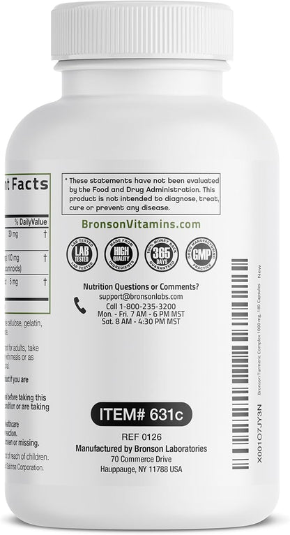Bronson Turmeric Curcumin with BioPerine - High Potency Premium Joint Support with 95% Standardized Curcuminoids - Non-GMO Capsules with Black Pepper - 180 Count