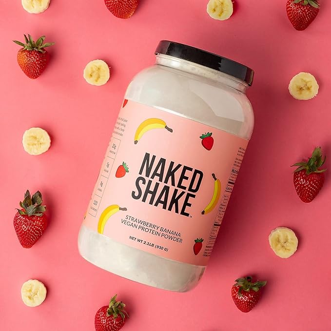 NAKED Shake - Vegan Protein Powder, Strawberry Banana - Flavored Plant Based Protein with Mct Oil, NSF Certified, Gluten-Free, Soy-Free, No Gmos Or Artificial Sweeteners - 30 Servings