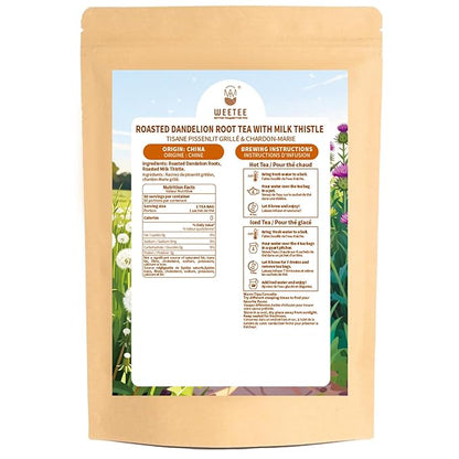 WT WEETEE Roasted Dandelion Root Tea with Milk Thistle, 50 Count Caffeine Free Herbal Tea Bags for Liver Cleanse, Naturally Roasted, Coffee-Like Flavor – Detox Herbal Blend