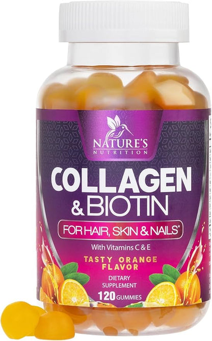 Collagen Gummies - 2500mcg Biotin Per Serving - Complete Collagen Supplement with Hydrolyzed Peptides Type I & III, Biotin, Zinc, & Vitamin C - Hair, Skin, & Nail Support Women & Men - 120 Gummies
