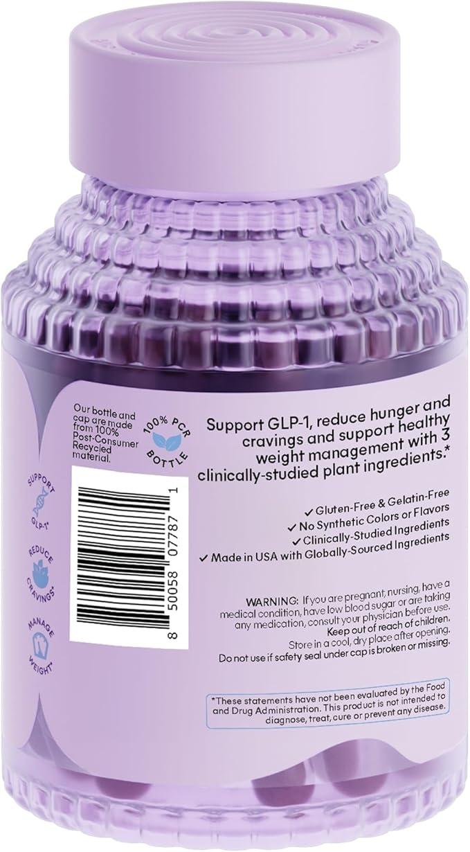 Lemme GLP-1 Daily Support, Clinically Studied Ingredients to Reduce Hunger & Cravings, Promote GLP-1 Production, Support Fat Loss and Weight Management, 1 Month Supply (60 Capsules)