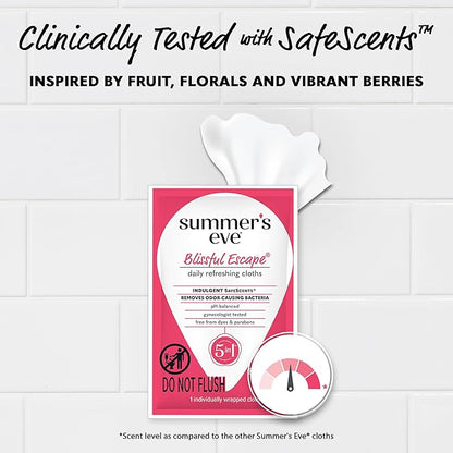 Summer's Eve Blissful Escape Feminine Wipes, Gentle pH-Balanced Formula Helps Control Vaginal Odor, Individually Wrapped Wipes, 12 Count